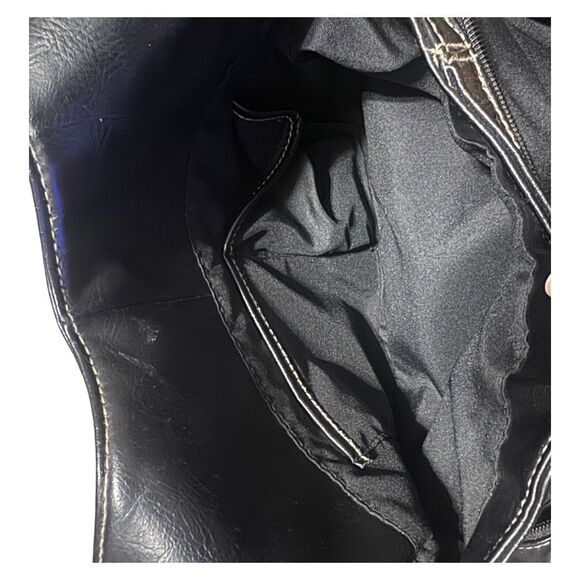 Black & Silver Studded Alt Goth Y2K Western Cowgirl Punk Faux Leather Hobo Bag - Picture 5 of 7